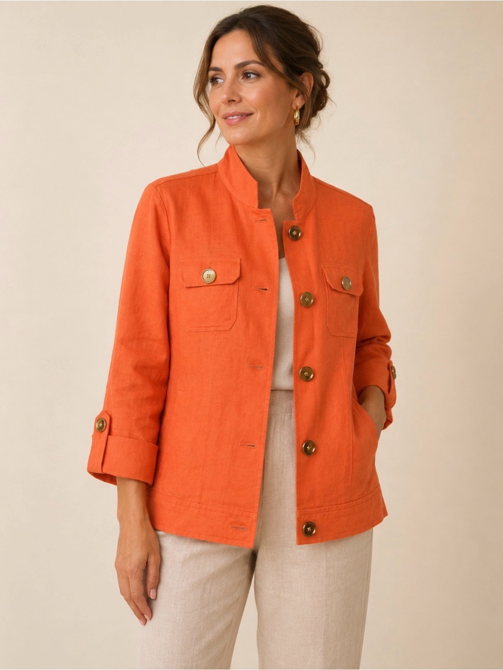 Jones New York Orange Linen Utility Jacket